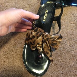 Black & Leopard Plastic Soda Sandals